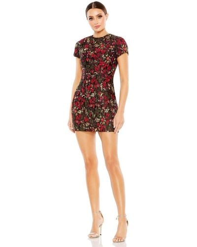 Mac Duggal Floral Brocade Cap Sleeve Fitted Dress - Red
