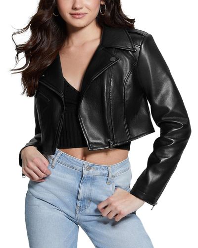 Guess Rochelle Cropped Faux-leather Moto Jacket - Black