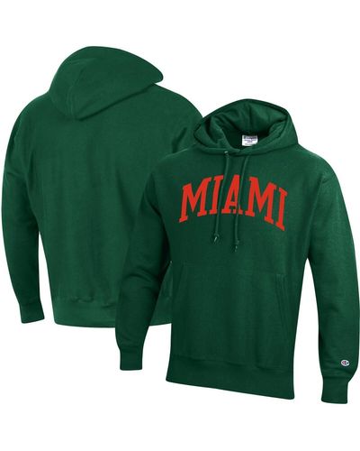 Champion Miami Hurricanes Team Arch Reverse Weave Pullover Hoodie - Green