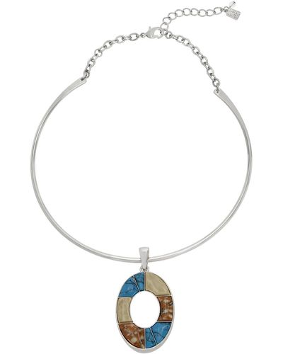 Robert Lee Morris Semi-precious Mixed Stone Oval Pendant Wire Necklace - Metallic