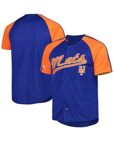 Stitches New York Mets Button-down Raglan Fashion Jersey - Blue
