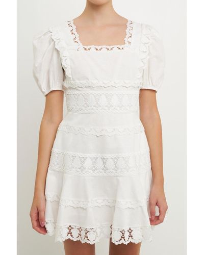 Endless Rose Multi Lace Linen Mini Dress - White