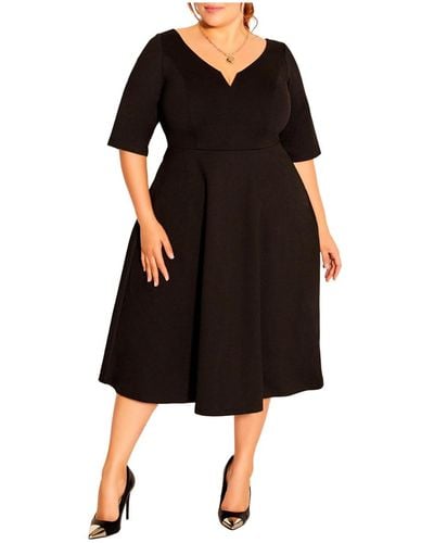 City Chic Plus Size Cute Girl Elbow Sleeve A-line Dress - Black