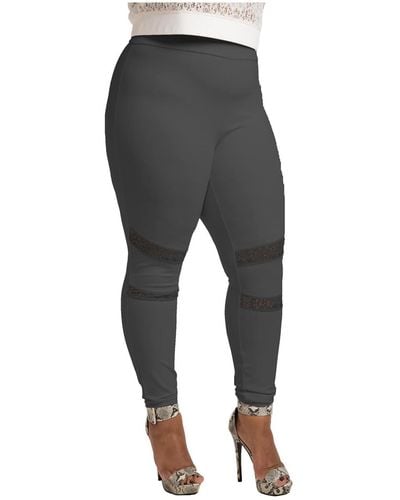 Poetic Justice Plus Size Curvy-fit Lace Inset Pull-on Ponte legging - Gray