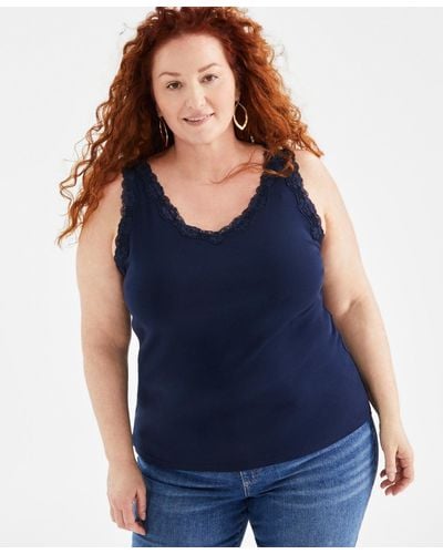 Style & Co. Plus Size Lace-trimmed Tank Top - Blue