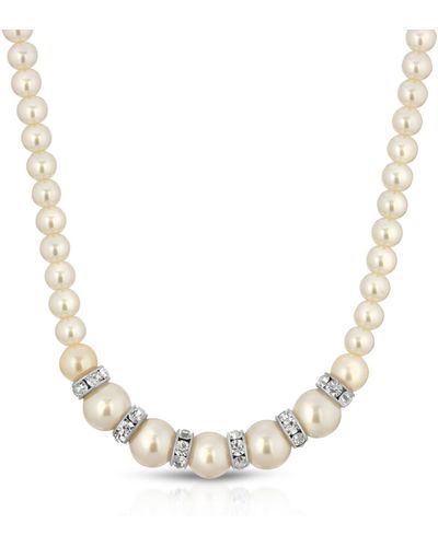 2028 Silver-tone Graduated Imitation Pearl And Crystal Necklace - White
