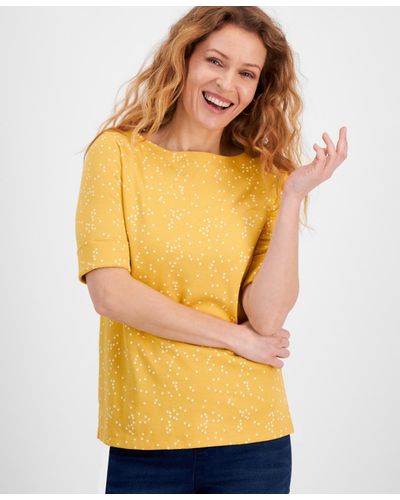 Style & Co. Petite Mini Stars Elbow-sleeve Knit Top - Yellow