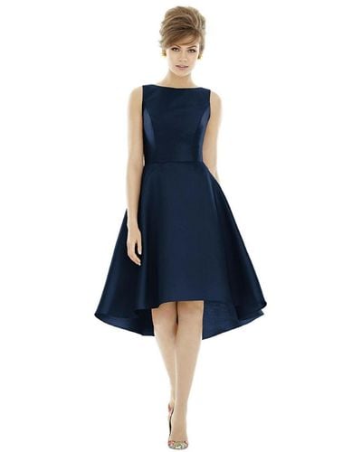Alfred Sung Bateau Neck Satin High Low Cocktail Dress - Blue