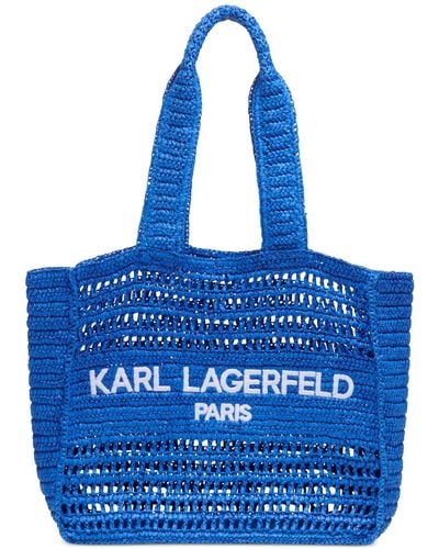Karl Lagerfeld Antibes Woven Straw Large Tote - Blue