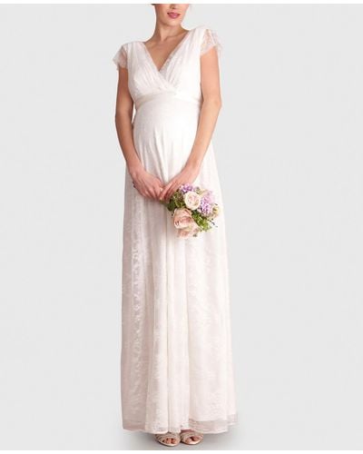 Seraphine Long Lace V Neck Maternity Bridal Gown - Pink