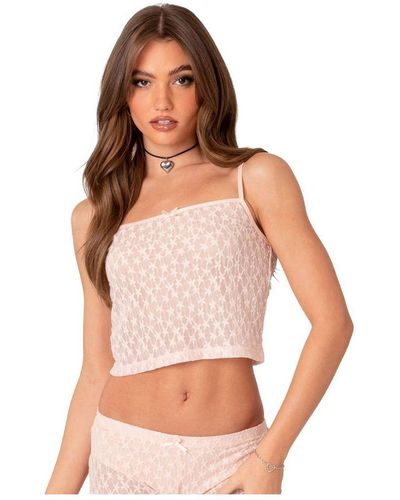 Edikted Lace Tank Top With Cf Bow - Pink