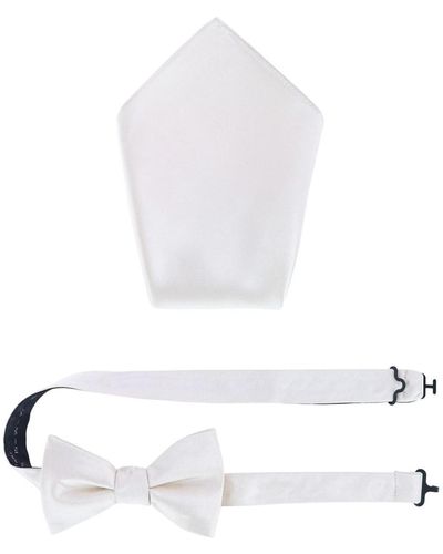 Trafalgar Sutton Solid Color Silk Bowtie And Pocket Square Combo - White