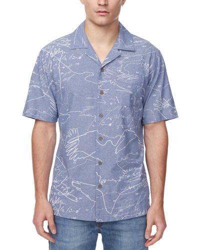 Buffalo David Bitton Sirvan Relaxed Fit Short Sleeve Button-front Printed Camp Shirt - Blue