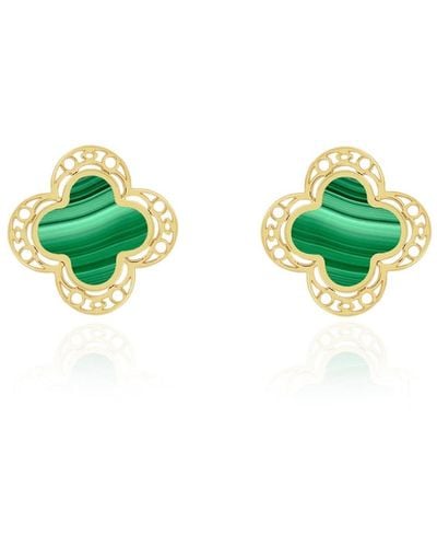 The Lovery Malachite Lace Clover Stud Earrings - Green