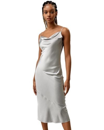LILYSILK Cowl Neck Oblique-layered Silk Dress - White