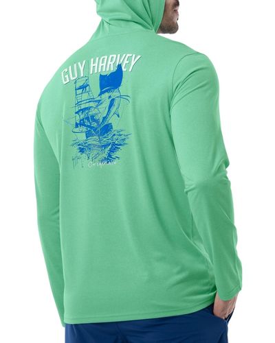 Guy Harvey Boat Lines Cationic Performance Hoodie - Green