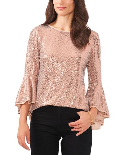 Vince Camuto Metallic Knit Flutter Sleeve Top - Red