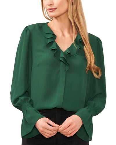 Cece Wear To Work Long Sleeve Ruffled V-neck Blouse - Green