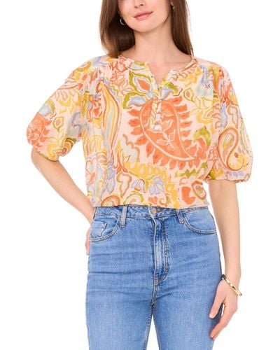 Vince Camuto Printed Puff-sleeve Top - Blue