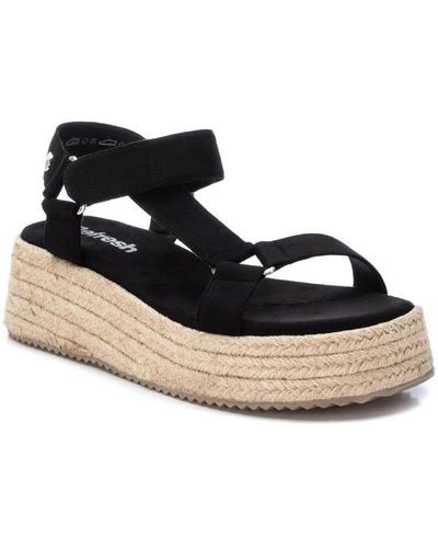 Xti Suede Strappy Sandals With Jute Platform By - Black