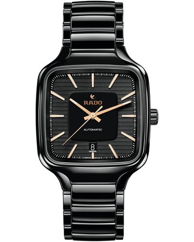 Rado Swiss Automatic True Square High-tech Ceramic Bracelet Watch 38mm - Black