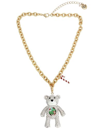 Betsey Johnson Faux Stone Bear Convertible Ornament Necklace - Metallic