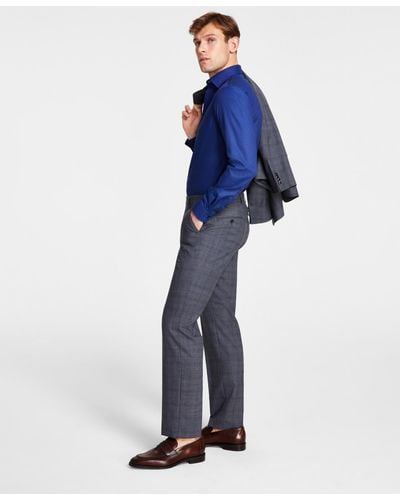 Michael Kors Plaid Classic-fit Wool-blend Stretch Suit Separate Pants - Blue