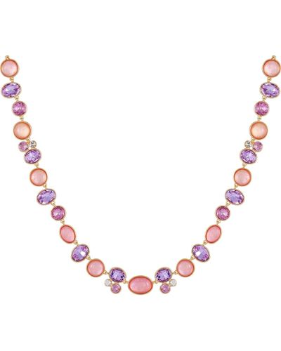Tahari Tone Pink And Lilac Violet Glass Stone Statement Necklace