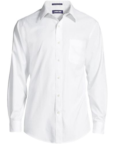 Lands' End Solid No Iron Supima Pinpoint Straight Collar Dress Shirt - White