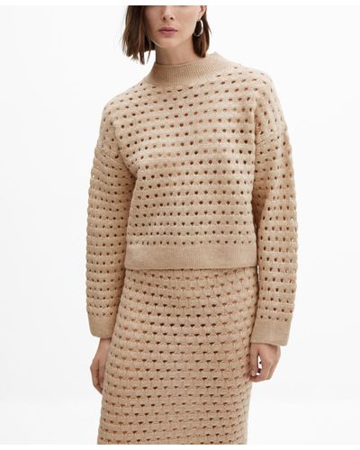 Mango Openwork Details Knitted Sweater - Natural