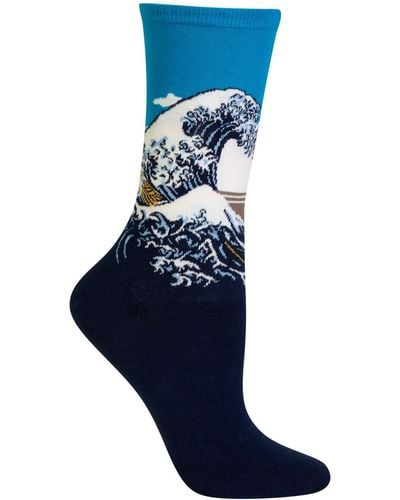 Hot Sox Hokusai's Great Wave Fashion Crew Socks - Blue