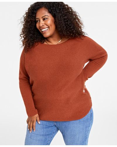 Charter Club Plus Size 100% Cashmere Shirttail Sweater - Orange