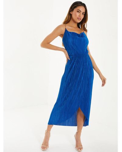 Quiz Plisse Chain Strap Midi Dress - Blue
