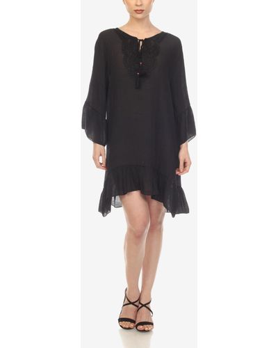 White Mark Sheer Crochet Knee Length Cover Up Dress - Black