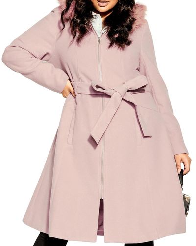 City Chic Plus Size Miss Mysterious Coat - Pink
