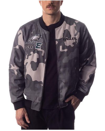 The Wild Collective And Distressed Philadelphia Eagles Camo Bomber Jacket - Blue