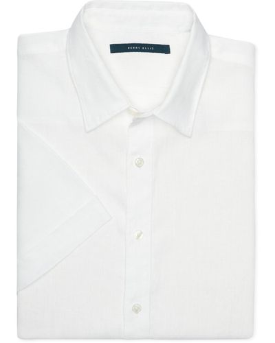Perry Ellis Linen Short-sleeve Button-front Shirt - White