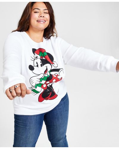 Disney Trendy Plus Size Holiday Minnie Crewneck Sweatshirt - White