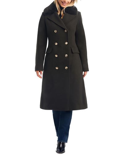 Vince Camuto Double-breasted Faux-fur-collar Wool Blend Coat - Black