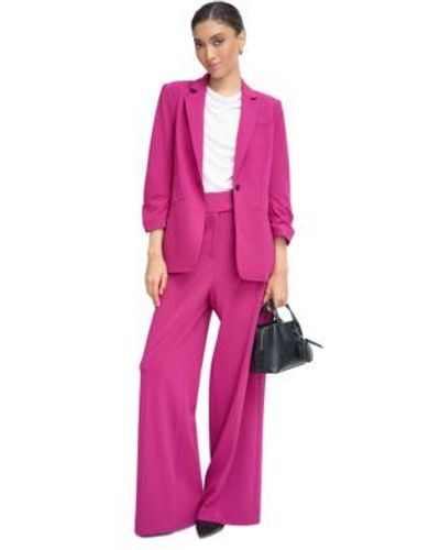 Calvin Klein Petite 3 4 Sleeve One Button Blazer Sleeveless Cowlneck Shell Top High Rise Wide Leg Pants - Pink