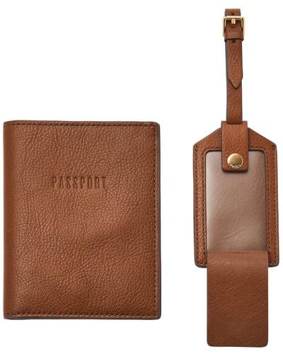 Fossil Passport Case And luggage Tag Gift Set - Brown