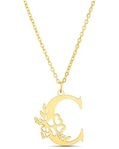 Kensie Floral Cut Out Initial Letter Pendant Necklace - Metallic