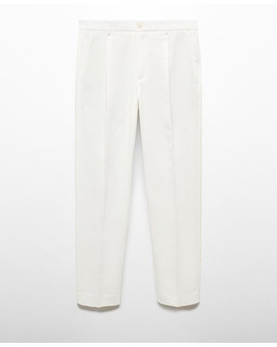 Mango Pleated Texture Slim Fit Pants - White