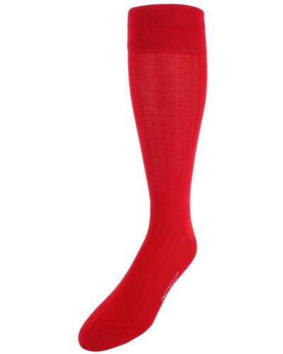 Trafalgar Jasper Mercerized Cotton Ribbed Mid-calf Solid Color Socks - Red