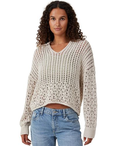 Cotton On Crochet Collar Pullover Sweater - White