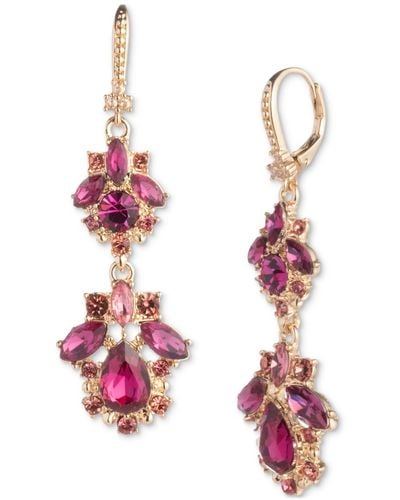 Marchesa Gold-tone Mixed Stone Cluster Double Drop Earrings - Pink