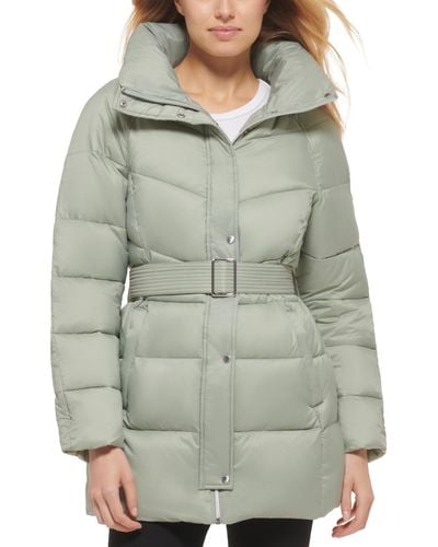 Cole Haan Belted Pillow-collar Puffer Coat - Gray