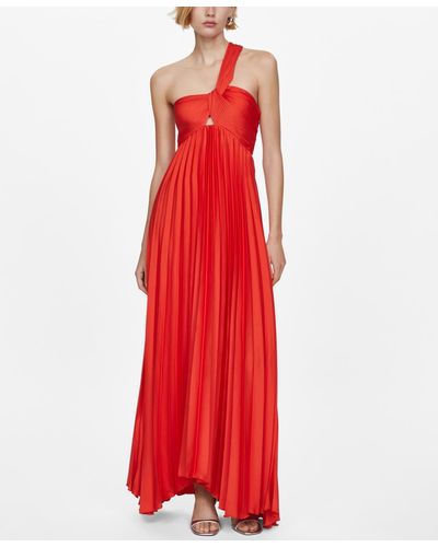 Mango Asymmetrical Pleated Dress - Red