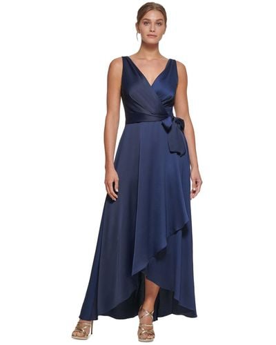 DKNY Faux-wrap Tie-waist Satin Crepe Dress - Blue