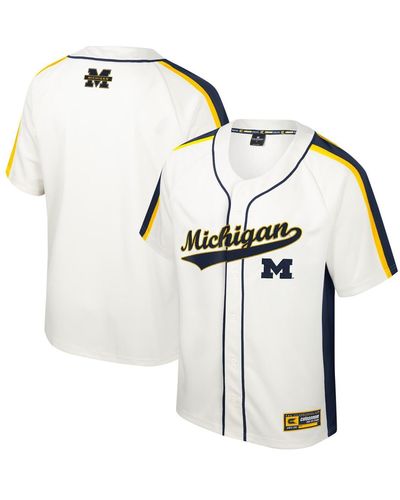 Colosseum Athletics Distressed Michigan Wolverines Ruth Button-up Baseball Jersey - White